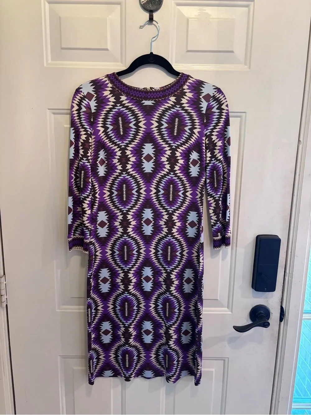 Tory Burch Purple Patterned Long-Sleeve Mini Dress